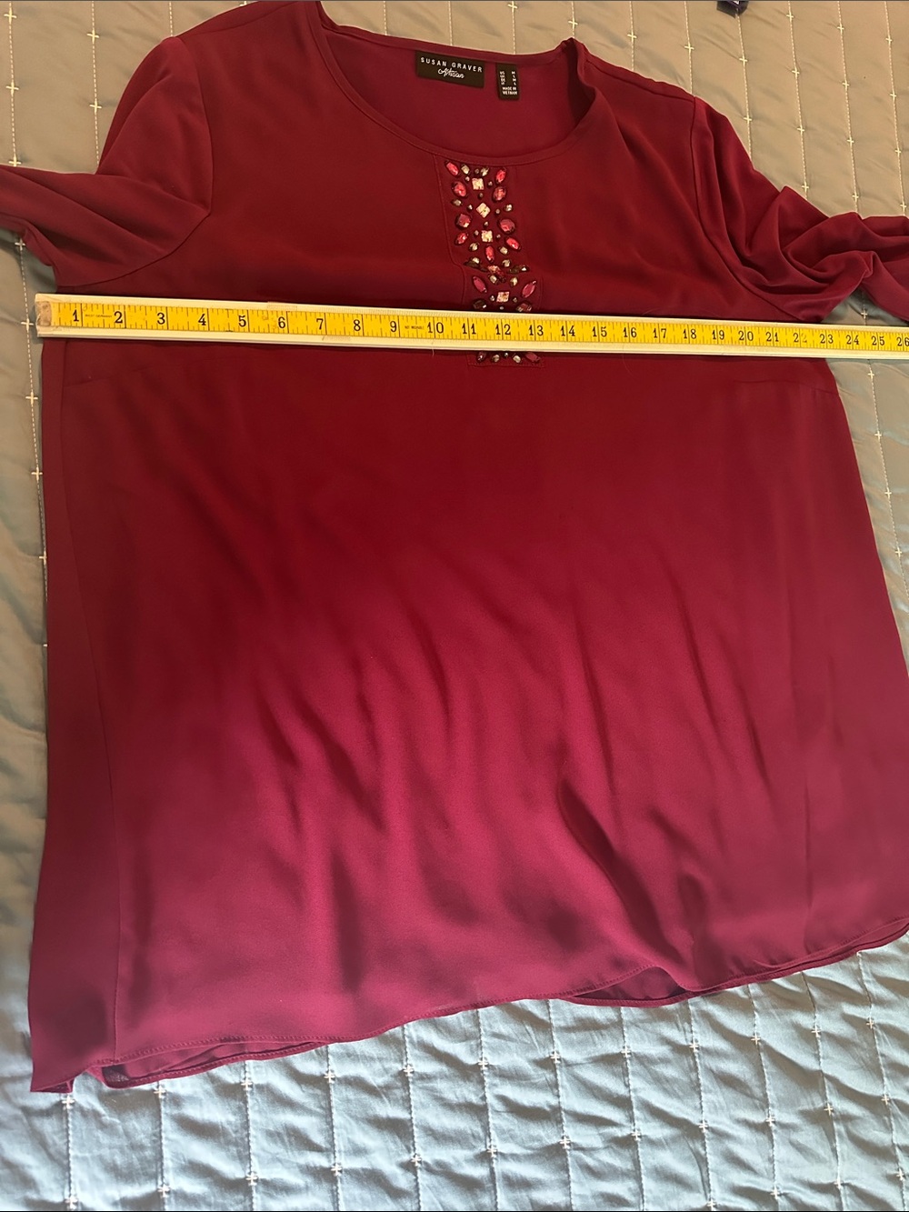Susan Graver Burgundy Long-Sleeve Jewel-Neck Blouse - Picture 9 of 10